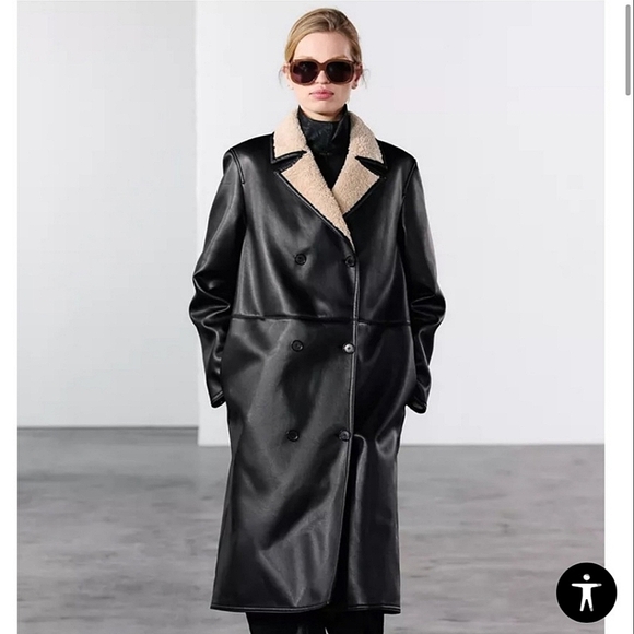 ZARA FAUX LEATHER DOUBLE FACED LONG COAT ✨️✨️✨️ - Picture 2 of 8